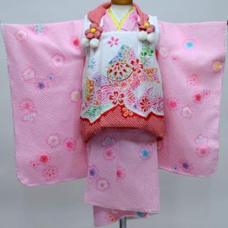 七五三 三歳 女児 被布 着物フルセット 総絞り 金刺繍 NO23993(和服/着物)