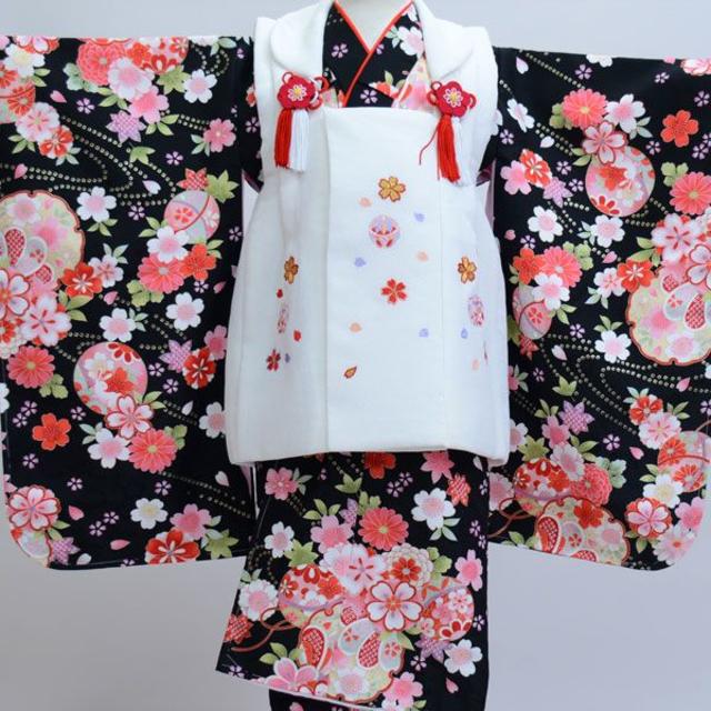 七五三 三歳 女児 被布 着物フルセット 日本製 刺繍入リ NO20878しちごさん