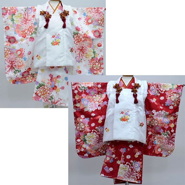 別途￥3000刺繍の半衿七五三 三歳 女児 被布 着物セット 日本製 陽気な天使 ×2点