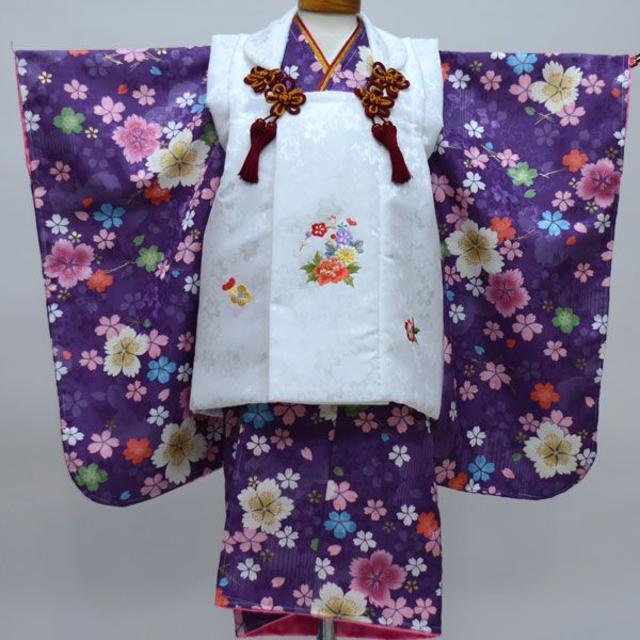 女の子七五三 三歳 女児 被布 着物セット 日本製 綸子地 陽気な天使 NO24010