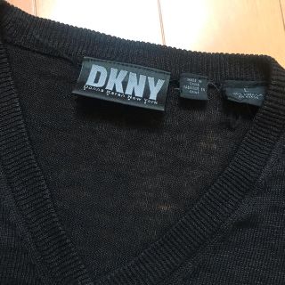 ダナキャランニューヨーク(DKNY)のDKNY Vネック　麻ニット　黒　L(ニット/セーター)