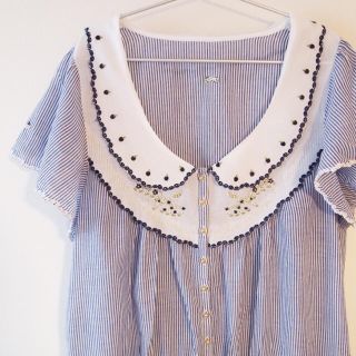 フランシュリッペ(franche lippee)のみつばちとストライプ 刺繍ワンピース(ひざ丈ワンピース)