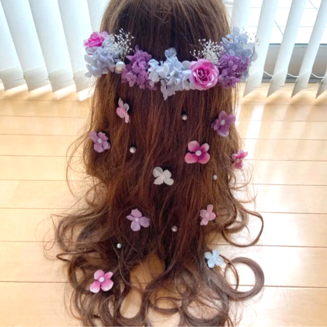 ラプンツェルハーフアップ髪飾り♡紫