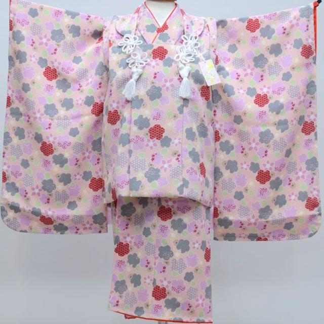 別途￥3300刺繍の半衿七五三 三歳 女児 被布 着物フルセット 日本製 ちりめん地 NO23996