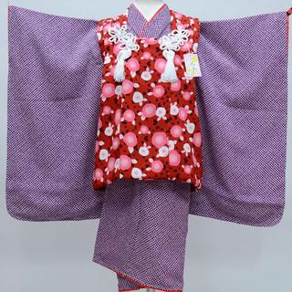 七五三 三歳 女児 被布 着物フルセット 日本製 ちりめん地 NO23991(和服/着物)