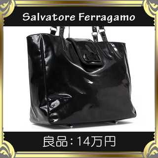 【真贋査定済・送料無料】フェラガモのショルダーバッグ・良品・本物・A4対応・黒