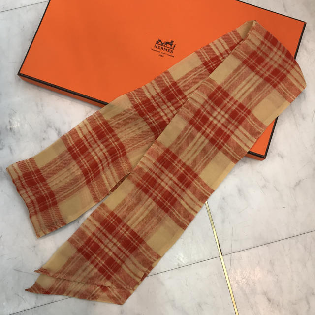 ☆美品☆HERMES ロングスカーフ　ストール　チェック　シルク