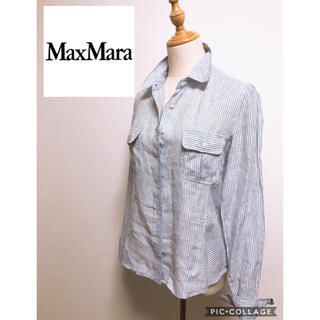 マックスマーラ(Max Mara)のマックスマーラ リネン100  ストライプシャツ　ブルー(シャツ/ブラウス(長袖/七分))