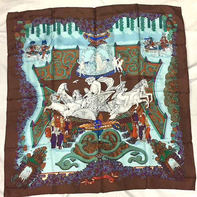 HERMES エルメス カレ90 スカーフ シルク ブラウン ブルー HERMES エルメス カレ90 スカーフ シルク ブラウン ブルー