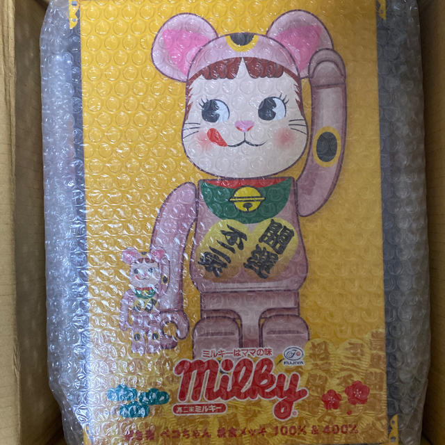 BE@RBRICK 招き猫ペコちゃん 桃金メッキ 100％＆400％