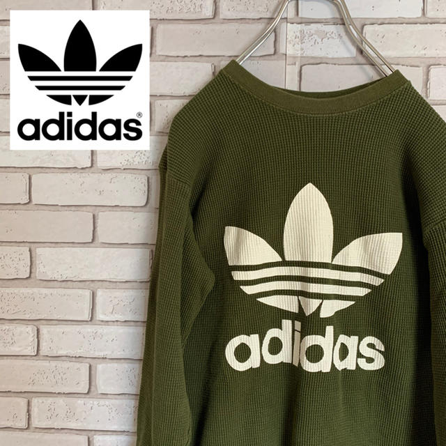 adidas(アディダス)の90s 古着 アディダス　L トレフォイルロゴ　サーマル　デカロゴ アースカラー メンズのトップス(Tシャツ/カットソー(半袖/袖なし))の商品写真