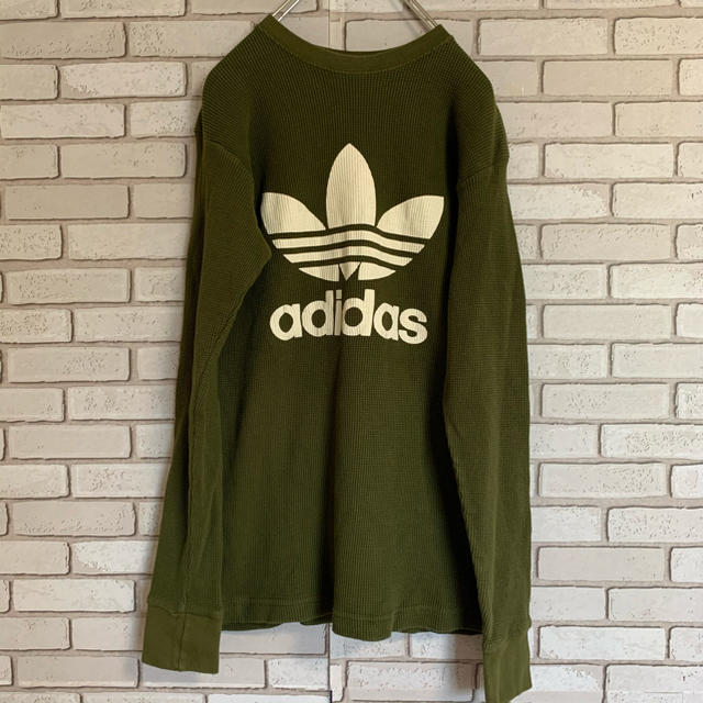 adidas(アディダス)の90s 古着 アディダス　L トレフォイルロゴ　サーマル　デカロゴ アースカラー メンズのトップス(Tシャツ/カットソー(半袖/袖なし))の商品写真