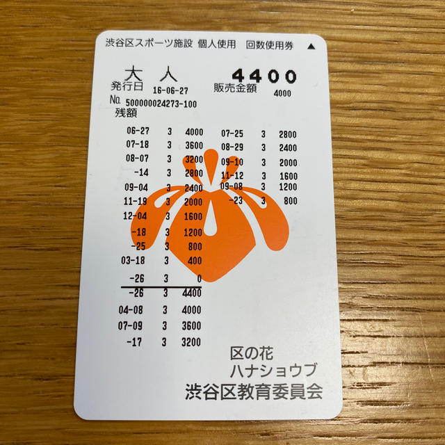 渋谷区スポーツ施設　回数券　８００円分 チケットの施設利用券(フィットネスクラブ)の商品写真