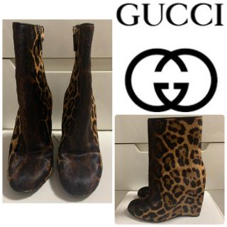 グッチ(Gucci)の美品　GUCCI ハラコレオパード　ブーツ(ブーツ)