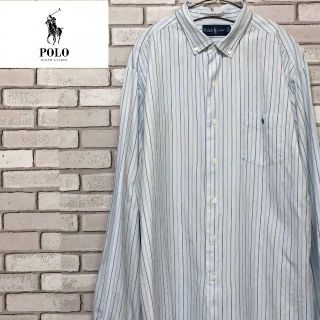 ポロラルフローレン(POLO RALPH LAUREN)の希少 美品 POLO ラルフローレン ストライプ 長袖BDシャツ ロゴ刺繍入L(シャツ)