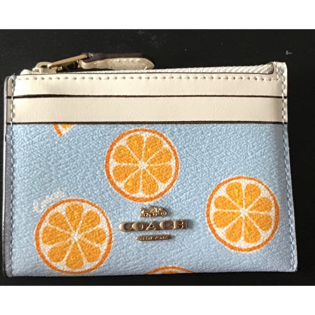 【COACH】新製品　オレンジ柄　定期／小銭入れ　キーリング付