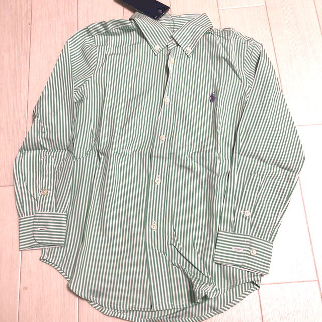 Ralph Lauren(ラルフローレン)のラルフローレン  グリーン　ストライプ　シャツ　新品　110 キッズ/ベビー/マタニティのキッズ服男の子用(90cm~)(ブラウス)の商品写真