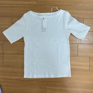 ジーユー(GU)の【新品未使用】GU リブボートネックT(半袖)(Tシャツ(半袖/袖なし))