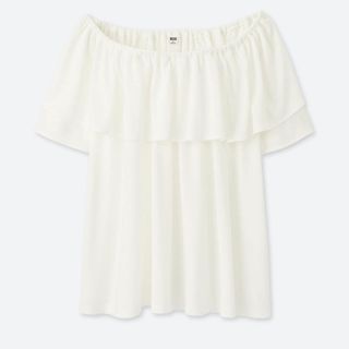 ユニクロ(UNIQLO)の2way  ラッフルオフショルダー　トップス(カットソー(半袖/袖なし))