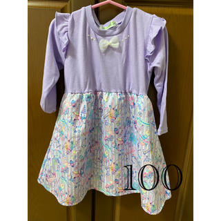 ワンピース ドレス　エコネコ　総柄　パープル　紫　100(ワンピース)