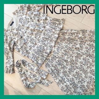 美品】INGEBORG 長袖ブラウス スカート セットアップ トップス 膝丈-