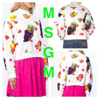 新品 定価6万程 MSGM 総柄 フルーツ スウェット トレーナー モックネック-