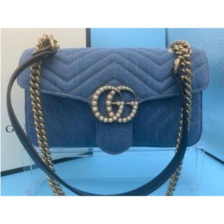 グッチ(Gucci)の【GUCCI/グッチ】GGマーモントデニム×パールチェーンショルダーバッグ(ショルダーバッグ)