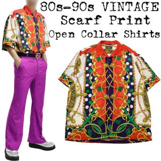 美品★80s〜VINTAGE★スカーフ柄シャツ★オープンカラーシャツ★昭和レトロ(シャツ)