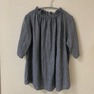 ネストローブ 先染めリネンフリルカラーブラウス ネイビー