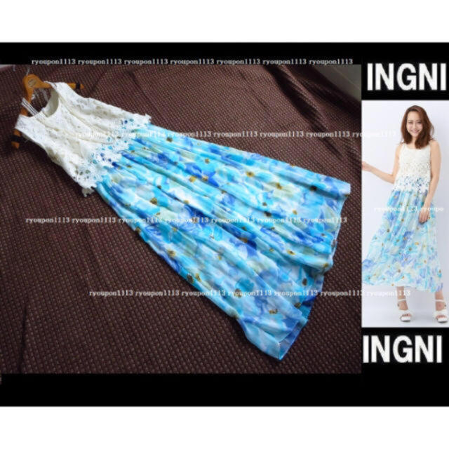 INGNI(イング)の新品INGNIレースx花柄ドッキングOＰ レディースのワンピース(ロングワンピース/マキシワンピース)の商品写真