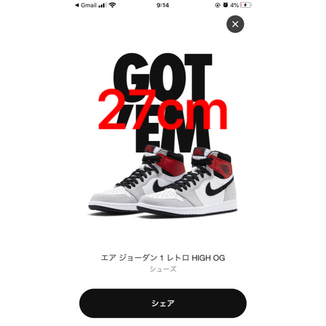 NIKE(ナイキ)のAIR JORDAN 1 Smoke Grey メンズの靴/シューズ(スニーカー)の商品写真