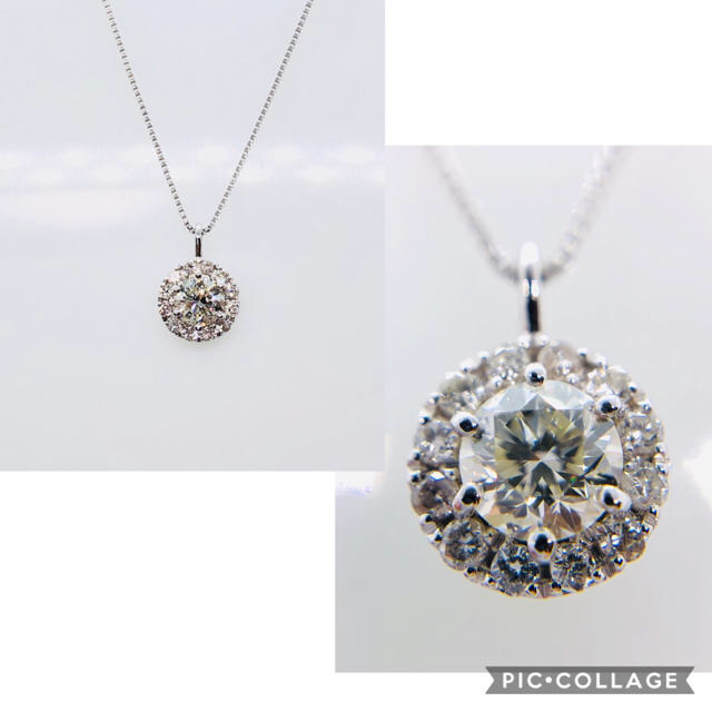 新品 K18WG ダイヤモンド ネックレス D:0.42ct D:0.14ctレディース