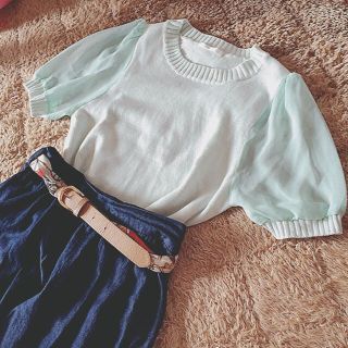 レトロガール(RETRO GIRL)の袖シフォンknit(カットソー(半袖/袖なし))