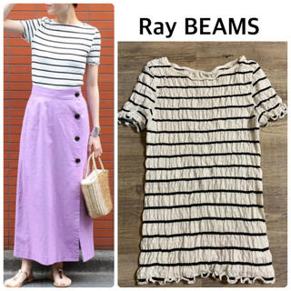 レイビームス(Ray BEAMS)の【Ray beams】シャーリング ボーダー ボートネック Tシャツ(Tシャツ(半袖/袖なし))