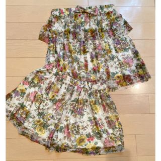 ナイスクラップ(NICE CLAUP)の【着用回数3回以下】花柄シフォンセットアップ チューブトップ ショートパンツ(セット/コーデ)