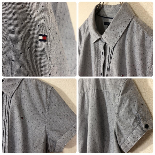 TOMMY HILFIGER(トミーヒルフィガー)のTOMMY HILFIGER ブラウス 半袖 刺繍 ドット ピンタック 古着 レディースのトップス(シャツ/ブラウス(半袖/袖なし))の商品写真