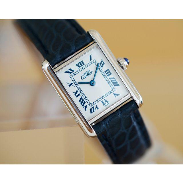 美品 カルティエ マスト タンク シルバー ブルーインデックス SM39CARTIER