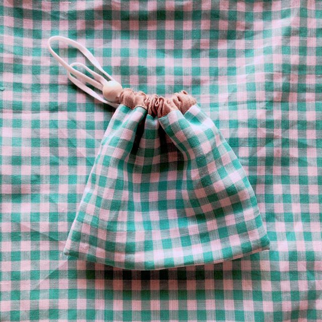 mina perhonen - check&stripe リネン エコバッグ 折りたたみ mina perhonen - check&stripe リネン エコバッグ 折りたたみ