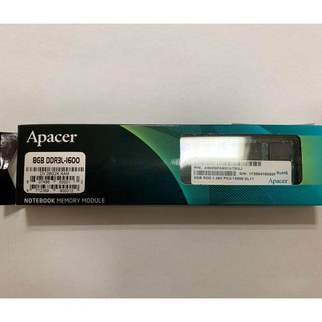 Apacer ノートPC用メモリ 8GB 1.35V (低電圧) DDR3L