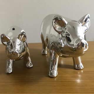 フランフラン(Francfranc)の【Francfranc】ぶたオブジェ貯金箱　シルバー　大・小2個セット(置物)