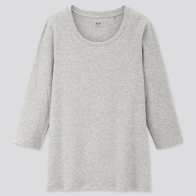 UNIQLO(ユニクロ)のユニクロのコットンフライスクルーネックt  （七分丈） レディースのトップス(Tシャツ(長袖/七分))の商品写真