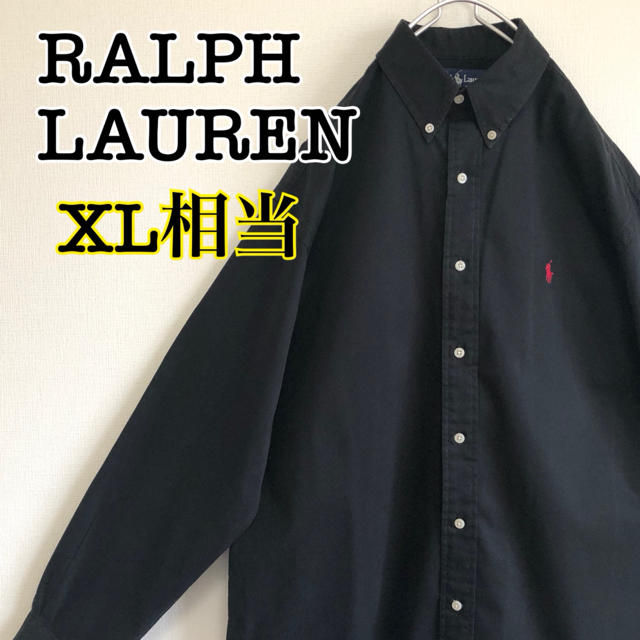 ブラック素材ラルフローレン シャツ 長袖 BDシャツ ブラック XLサイズ相当 レッドポニー