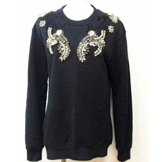 美品 ドルチェ&ガッバーナ DOLCE&GABBANA スウェット トレーナー ビジュー装飾 コットン トップス レディース イタリア製 36(S相当) ブラック/ゴールド