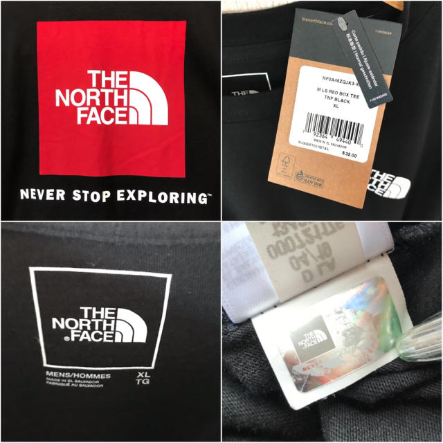THE NORTH FACE(ザノースフェイス)の超ビッグ ♪ 4XL相当 新品 ノースフェイス BOXロゴ ロンT 黒 赤 メンズのトップス(Tシャツ/カットソー(七分/長袖))の商品写真