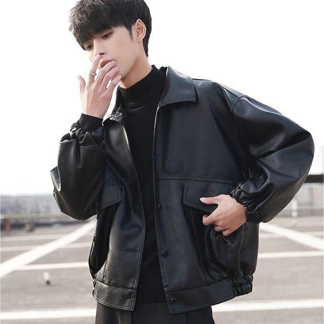 ボックスシルエット レザージャケット ライダースジャケット 韓国ファッション