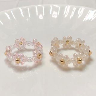 ピンクゴールド　ビーズリング　비즈반지　ハンドメイド(リング)