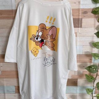 トムとジェリー　オーバーサイズ　グラフィック　Tシャツ　ホワイト　2XL(Tシャツ(長袖/七分))