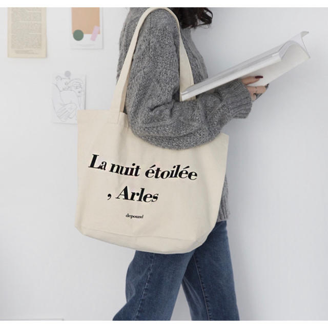 dholic(ディーホリック)のArles 英字 ロゴトート キャンバス  きなり レディース 韓国 定番 レディースのバッグ(トートバッグ)の商品写真