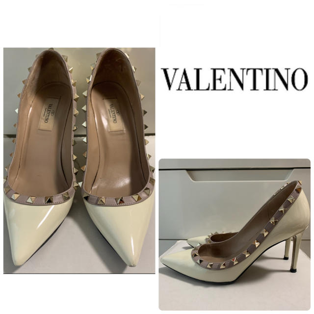 VALENTINO(ヴァレンティノ)のVALENTINO ホワイトベージュパテント　スタッズ　パンプス レディースの靴/シューズ(ハイヒール/パンプス)の商品写真