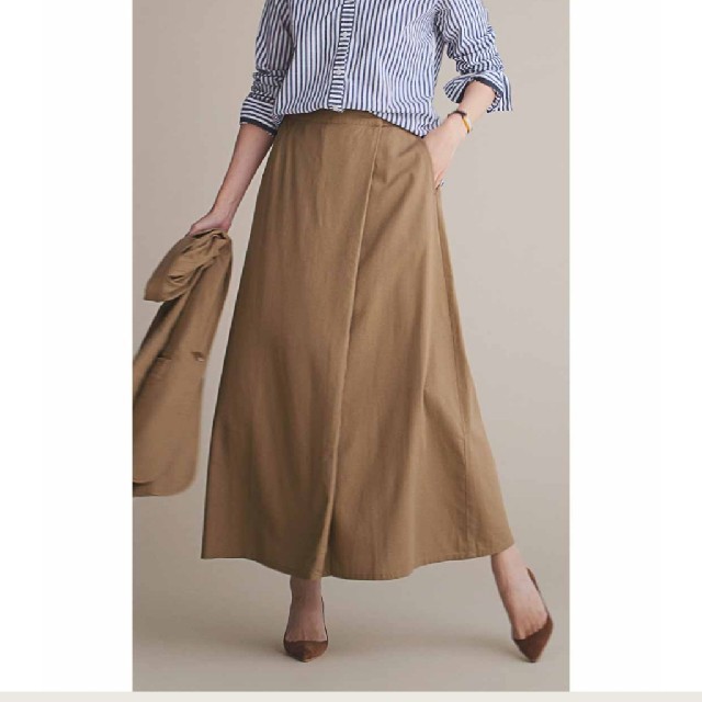 FELISSIMO(フェリシモ)のリネン混素材 ラップ風Aラインロングスカート キャメル Sサイズ レディースのスカート(ロングスカート)の商品写真